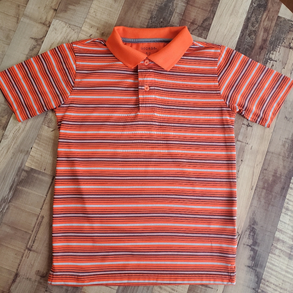 George orange striped polo top shirt collared short sleeved shirt boys small 6/7